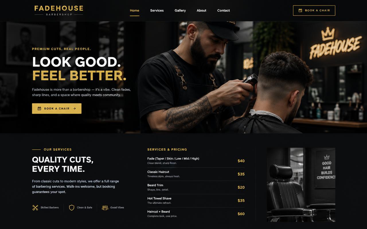 Barbershop website example