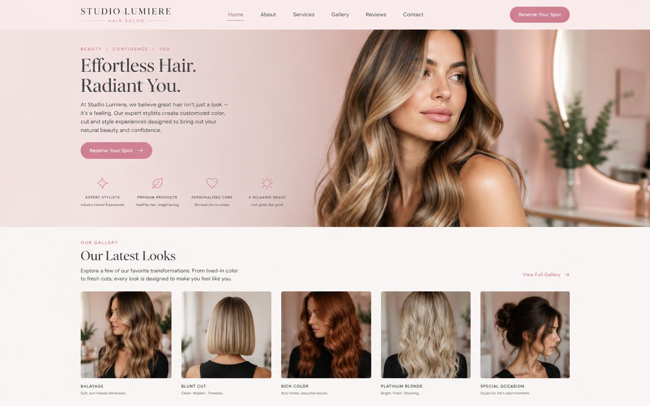 Hair salon website example